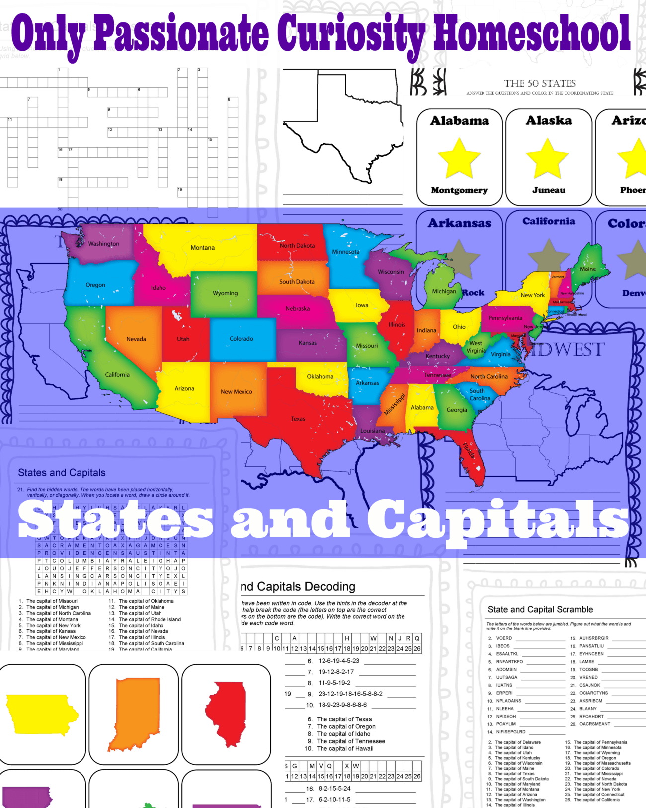 States and Capitals Printable Flash Cards and Worksheets Only
